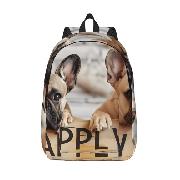 Picia Cute Bulldogs Apply Printed Canvas Daypack - Stylish and Durable Vintage Compact Backpack - Class, Work, Travel, or Laptop Bookbag,Organized Compartments-Small