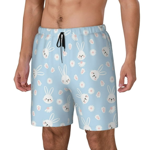 Picia Cute Bunny pattern Mens Swim Trunks with Compression Liner Stretch Beach Shorts Quick Dry with Zipper Pockets No-Chafing Board Shorts-Small