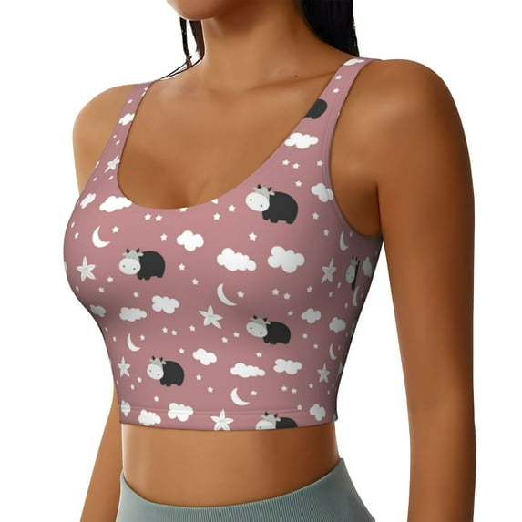 Picia Cute Calf Sports Bra for Women,Padded Strappy Sports Bras Medium Support Yoga Bra with Removable Cups,Running Yoga Bra-Large