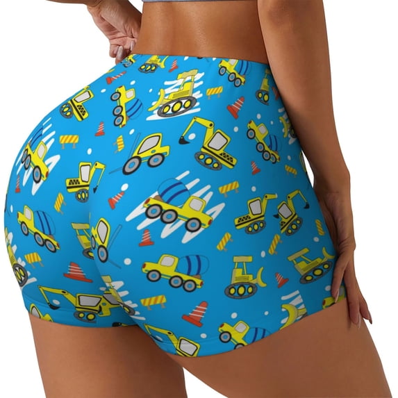 Picia Cute Car Cartoon Printed Workout Shorts for Women Seamless Scrunch Butt Lifting High Waisted Yoga Gym Booty Running Moisture-wicking Short Pants-Medium