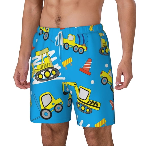 Picia Cute Car Cartoon pattern Mens Swim Trunks with Compression Liner Stretch Beach Shorts Quick Dry with Zipper Pockets No-Chafing Board Shorts-Medium