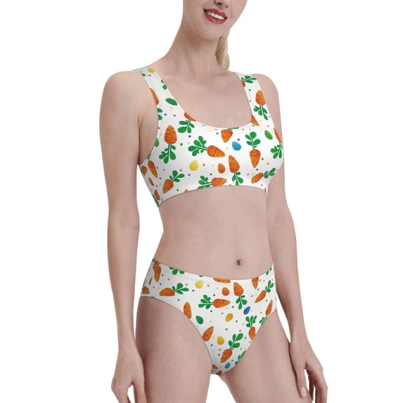 Picia Cute Carrot Women's High Waisted Bikini Scoop Neck Swimsuit Two Pieces Bathing Suit-Large