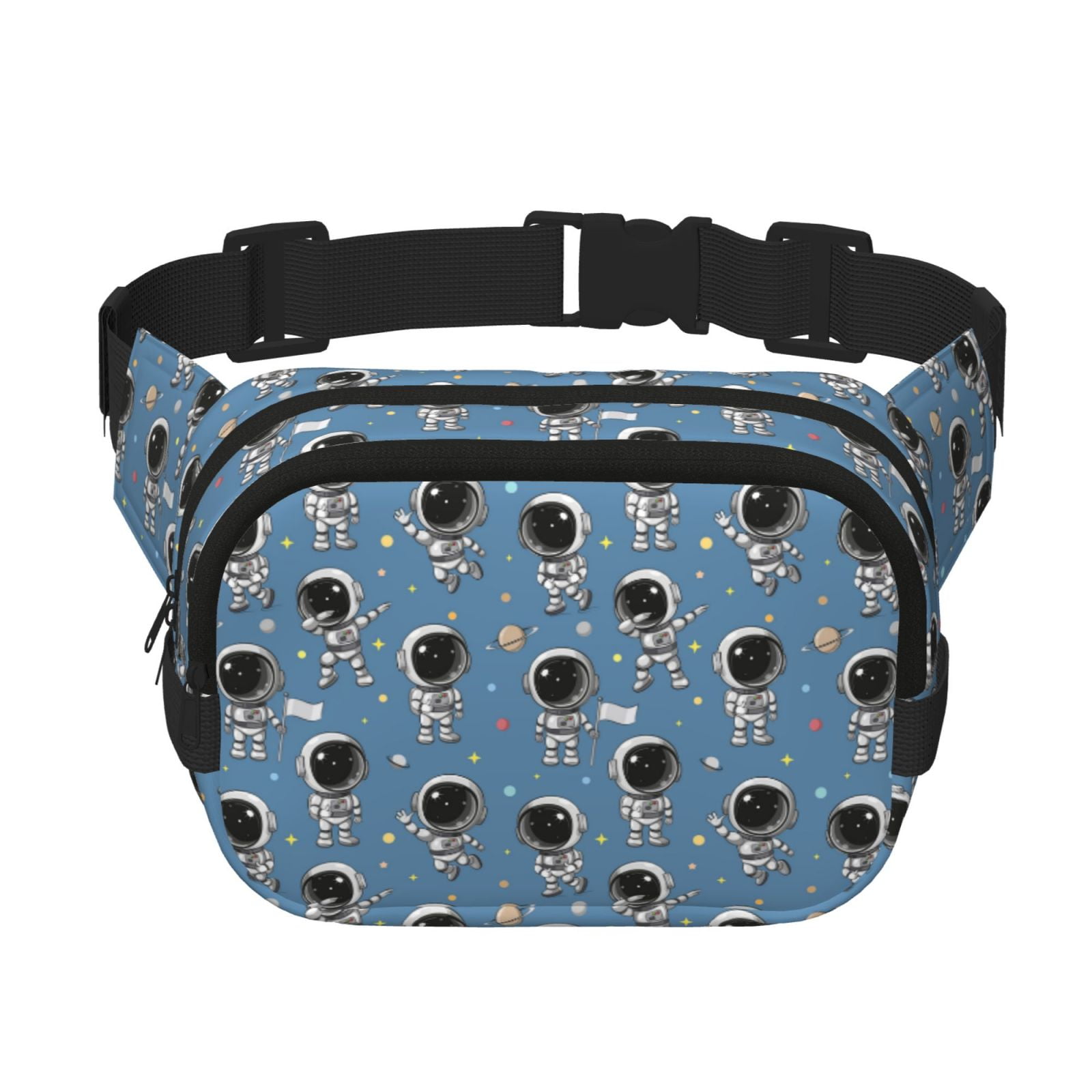 Picia Cute Cartoon Astronaut Print Square Double-Layer Waist Bag Mini Adjustable Waist Belt Bag Exercise Running Travel Hiking