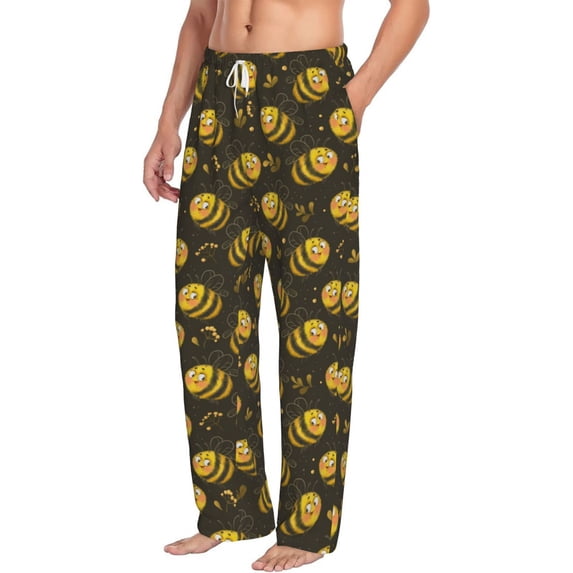 Picia Cute Cartoon Bees Mens Soft Woven Cotton Elastic Waistband Sleep Pajama Pant Lounge Sleep Pant With Pockets And Drawstring-Small