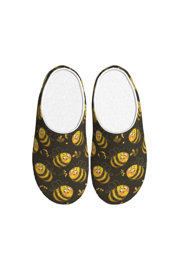 Cute Cartoon Bees for Women's Lamb-hug Comfy Fleece House Slippers Memory Foam, Slip-on House Shoes Indoor Outdoor-44/45