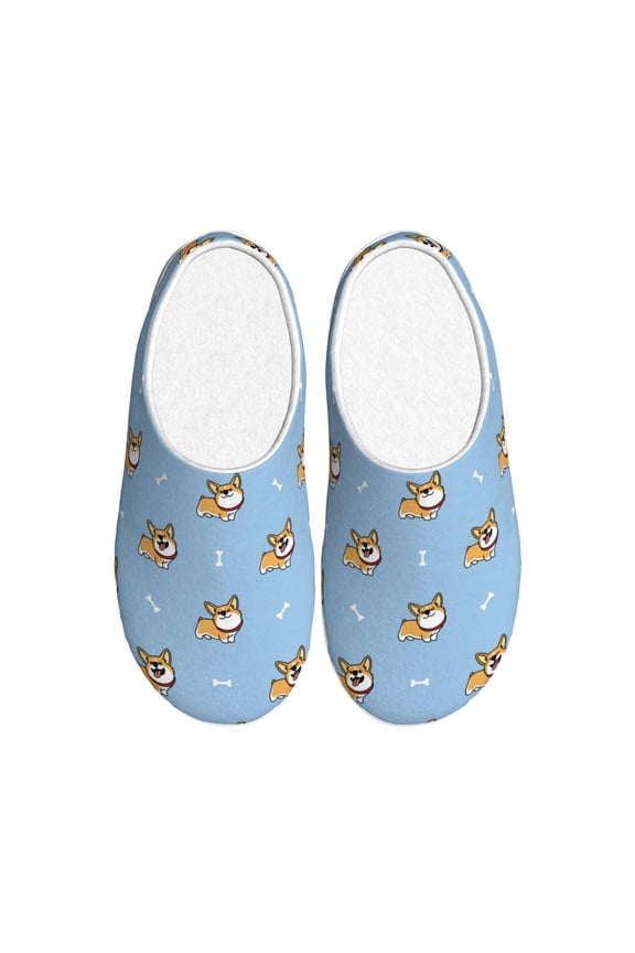 Cute Cartoon Corgi for Women's Lamb-hug Comfy Fleece House Slippers Memory Foam, Slip-on House Shoes Indoor Outdoor-42/43