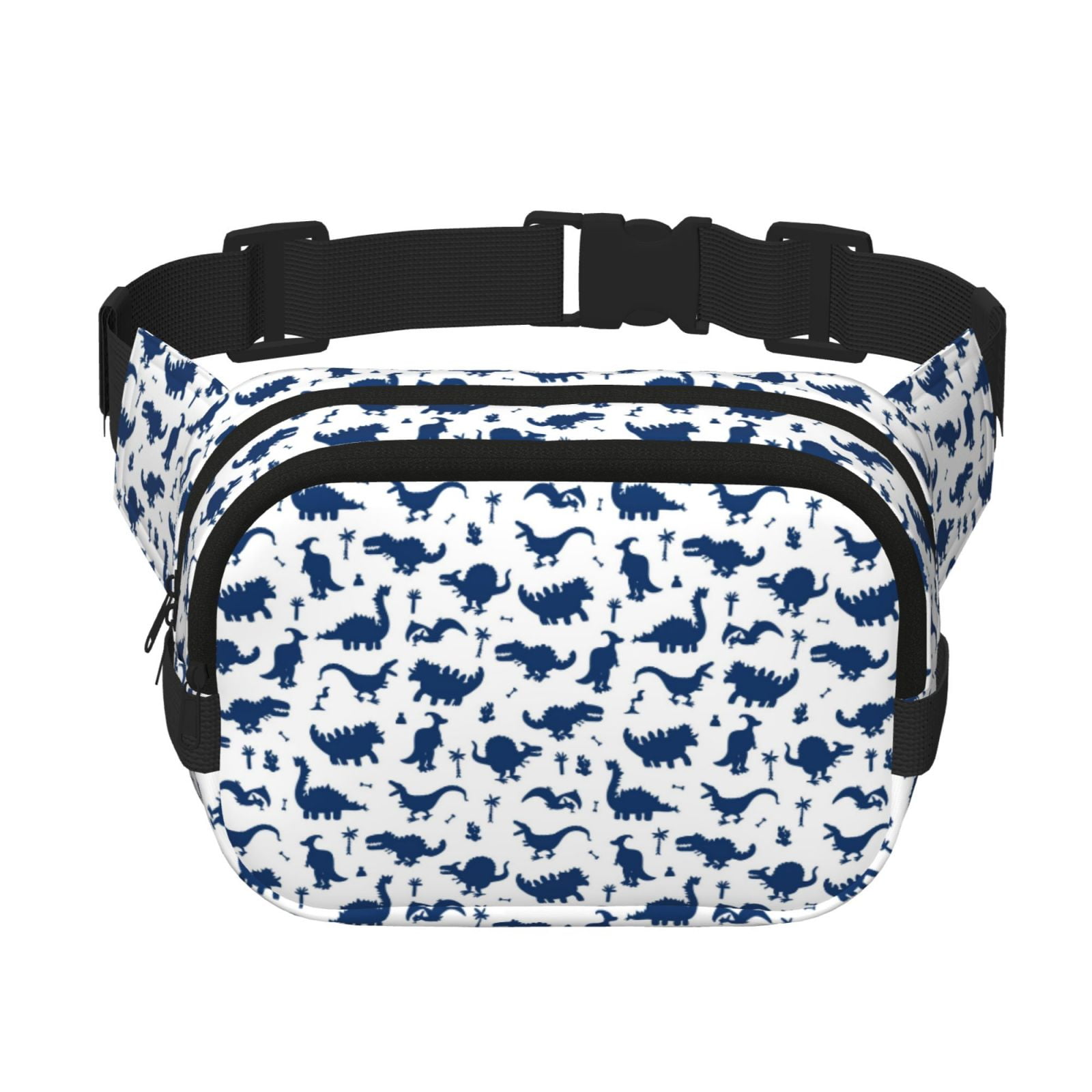 Picia Cute Cartoon Dinosaur Print Square Double-Layer Waist Bag Mini Adjustable Waist Belt Bag Exercise Running Travel Hiking