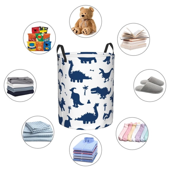 Picia Cute Cartoon Dinosaurs Large Laundry Basket, Waterproof, Freestanding Laundry Hamper, Collapsible Tall Clothes Hamper with Extended Handles-