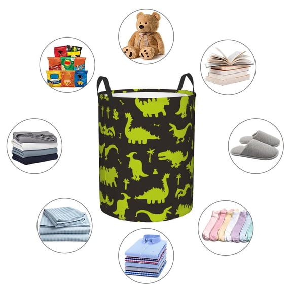 Picia Cute Cartoon Dinosaurs Large Laundry Basket, Waterproof, Freestanding Laundry Hamper, Collapsible Tall Clothes Hamper with Extended Handles-