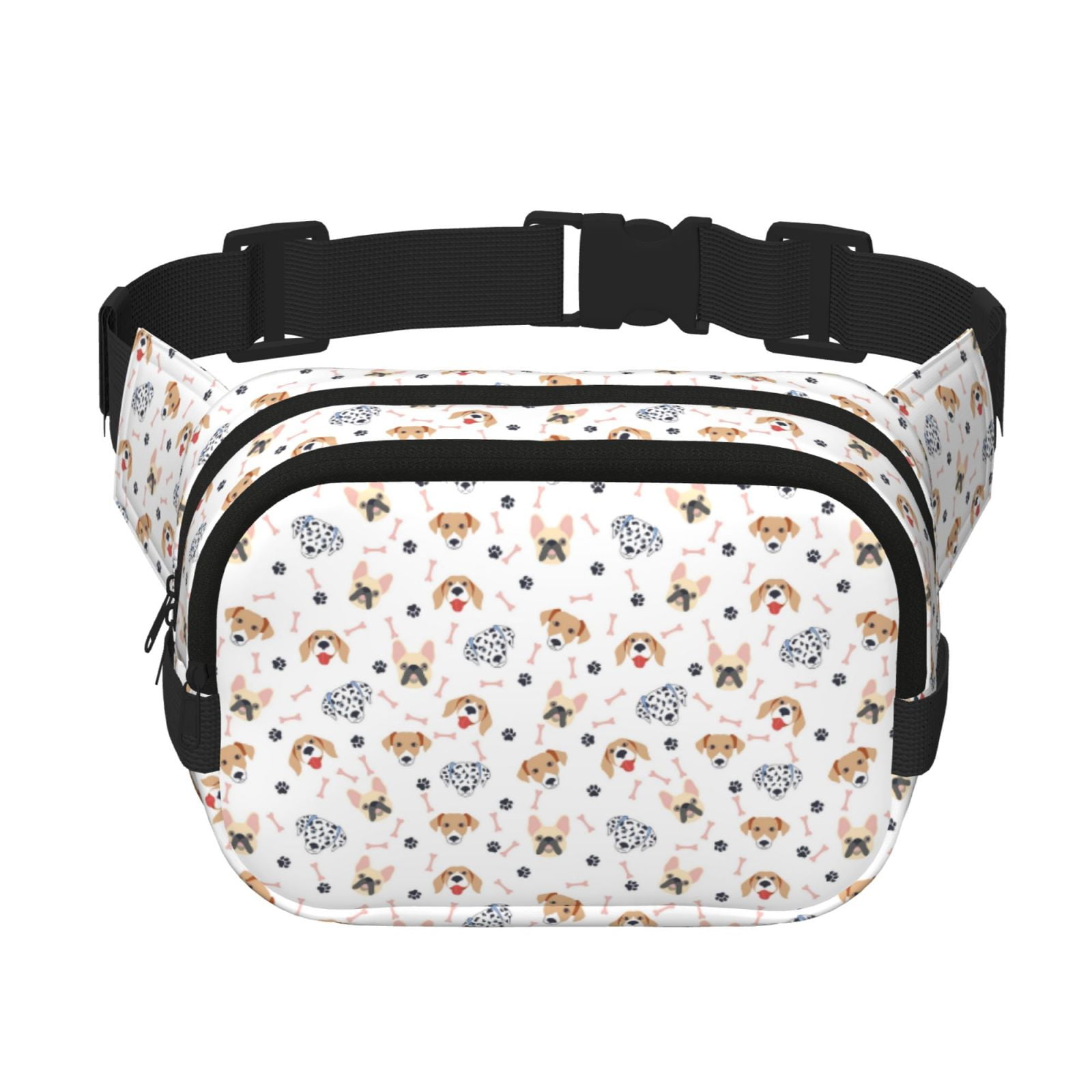 Picia Cute Cartoon Dogs Print Square Double-Layer Waist Bag Mini Adjustable Waist Belt Bag Exercise Running Travel Hiking