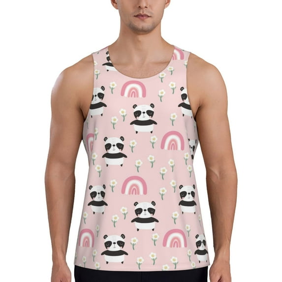 Picia Cute Cartoon Panda Printed Men’s Performance Tank, Men's Workout Tank Top Moisture-Wicking Tank Top Muscle tee, Breathable Workout Shirt-Medium