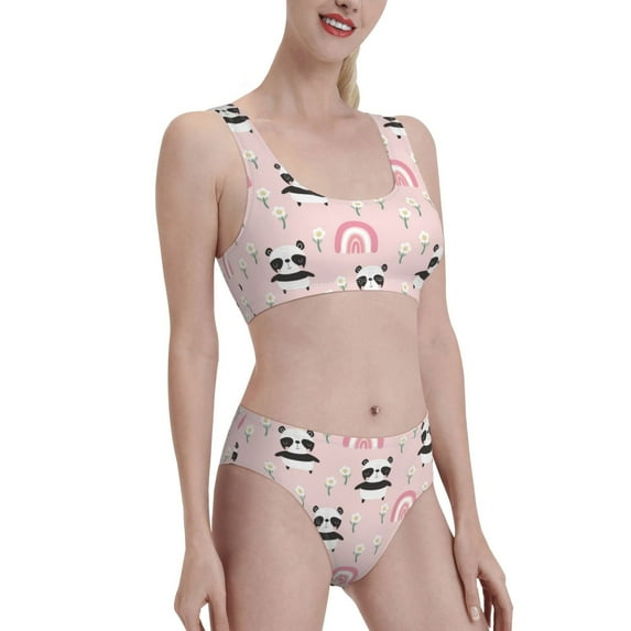 Picia Cute Cartoon Panda Women's High Waisted Bikini Scoop Neck Swimsuit Two Pieces Bathing Suit-X-Large