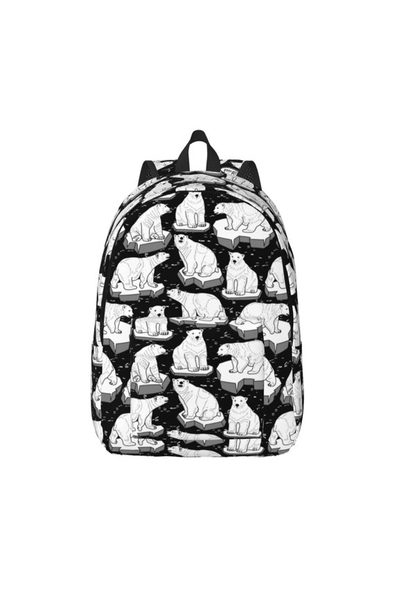 Cute Cartoon Polar Bear Printed Canvas Daypack - Stylish and Durable Vintage Compact Backpack - Class, Work, Travel, or Laptop Bookbag,Organized Compartments-Small
