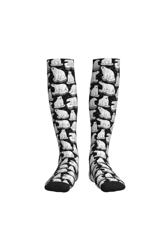 Cute Cartoon Polar Bear Printed Sports Compression Socks - 15-20mmHg Graduated Compression, High-Performance Soft and Breathable Socks for Men and Women