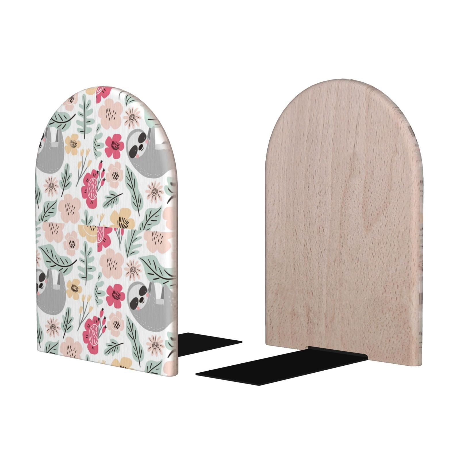 Picia Cute Cartoon Sloth Pattern Wood Bookends for Shelves,Non-slip ...