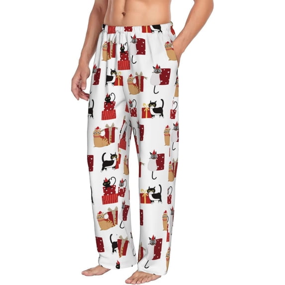 Picia Cute Cat And Christmas Gift Mens Soft Woven Cotton Elastic Waistband Sleep Pajama Pant Lounge Sleep Pant With Pockets And Drawstring-Small