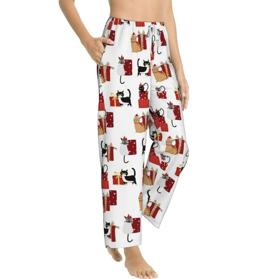 Picia Cute Cat And Christmas Gift Womens Soft Woven Cotton Elastic Waistband Sleep Pajama Pant Lounge Sleep Pant With Pockets And Drawstring-Medium