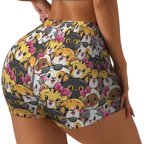 Picia Cute Cat Cartoon Printed Workout Shorts for Women Seamless Scrunch Butt Lifting High Waisted Yoga Gym Booty Running Moisture-wicking Short Pants-XX-Large