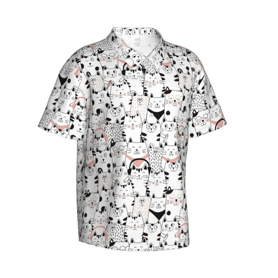 Picia Cute Cat Gentle Cotton Regular Fit Short Sleeve Casual Hawaiian Shirt for Men-Small