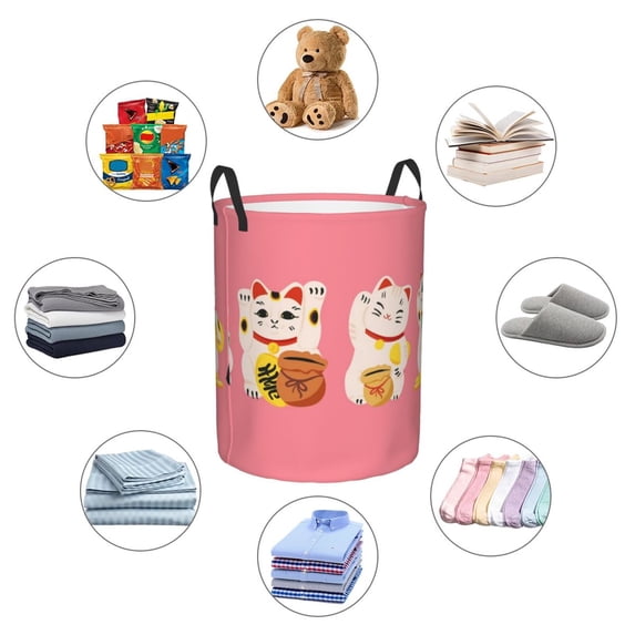 Picia Cute Cat Large Laundry Basket, Waterproof, Freestanding Laundry Hamper, Collapsible Tall Clothes Hamper with Extended Handles-Small
