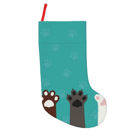 Picia Cute Cat Paw And Dog for 18in Christmas Stockings, Xmas Stocking for Kids, Holiday and Family Stocking for Fireplace or Party Decoration