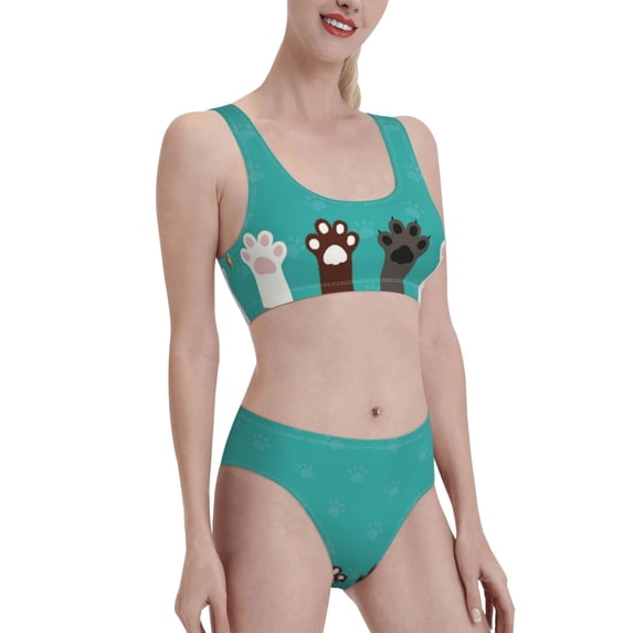 Picia Cute Cat Paw And Dog Women's High Waisted Bikini Scoop Neck Swimsuit Two Pieces Bathing Suit-X-Large