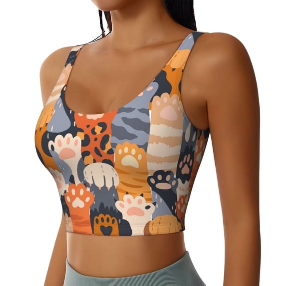 Picia Cute Cat Paw Sports Bra for Women,Padded Strappy Sports Bras Medium Support Yoga Bra with Removable Cups,Running Yoga Bra-XX-Large