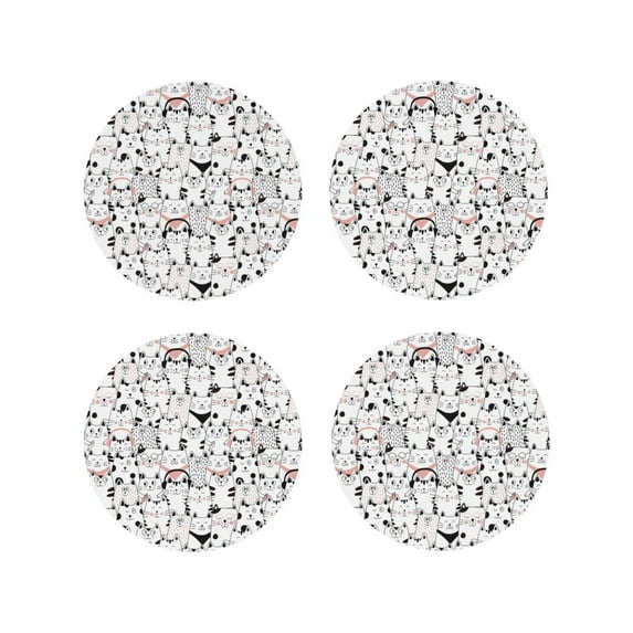 Picia Cute Cat Printed Leather Coasters for Drinks, 4" Drink Coasters Set of 4 for Tabletop Protection, Handmade Luxurious Home Décor and Housewarming Gift -Round Shape