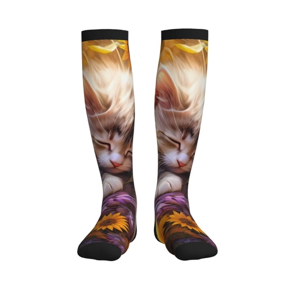 Picia Cute Cat Sunflower Printed Sports Compression Socks - 15-20mmHg Graduated Compression, High-Performance Soft and Breathable Socks for Men and Women