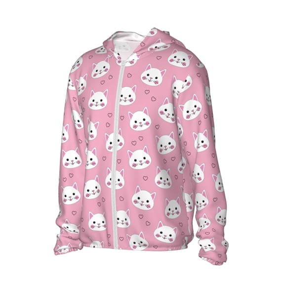 Picia Cute Cat Women's Men's UPF 50+ Sun Protection Hoodie Shirt Long Sleeve SPF Fishing Outdoor UV Hiking Lightweight Shirts-Large