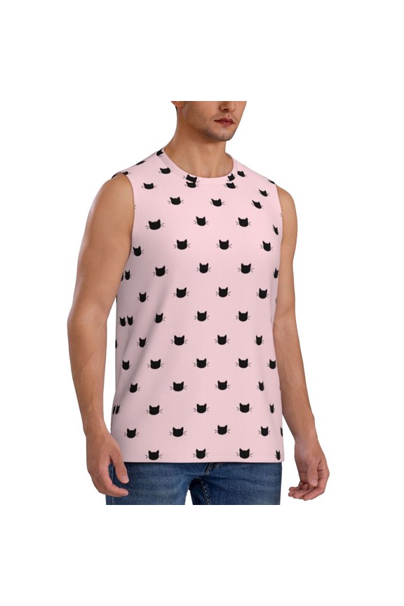 Cute Cat mens Cotton Tank Undershirts , Moisture-wicking Ribbed Tanks, Lightweight Cotton Tank Undershirts-Large