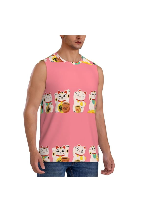 Cute Cat mens Cotton Tank Undershirts , Moisture-wicking Ribbed Tanks, Lightweight Cotton Tank Undershirts-XX-Large