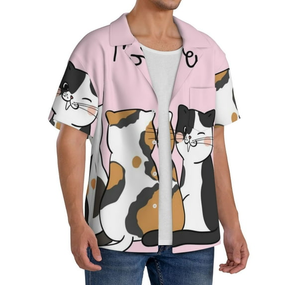 Picia Cute Cats Men's Linen Shirts Short Sleeve Cuban Beach Shirts Casual Shirts Button Down Shirt for Men Beach Summer Wedding Shirt-4X-Large