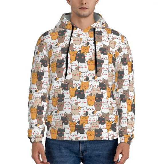 Picia Cute Cats Pattern Casual Men's Hoodie - Lightweight Hooded Sweatshirt with Kangaroo Pocket, Comfortable Pullover for Everyday, Travel-XX-Large