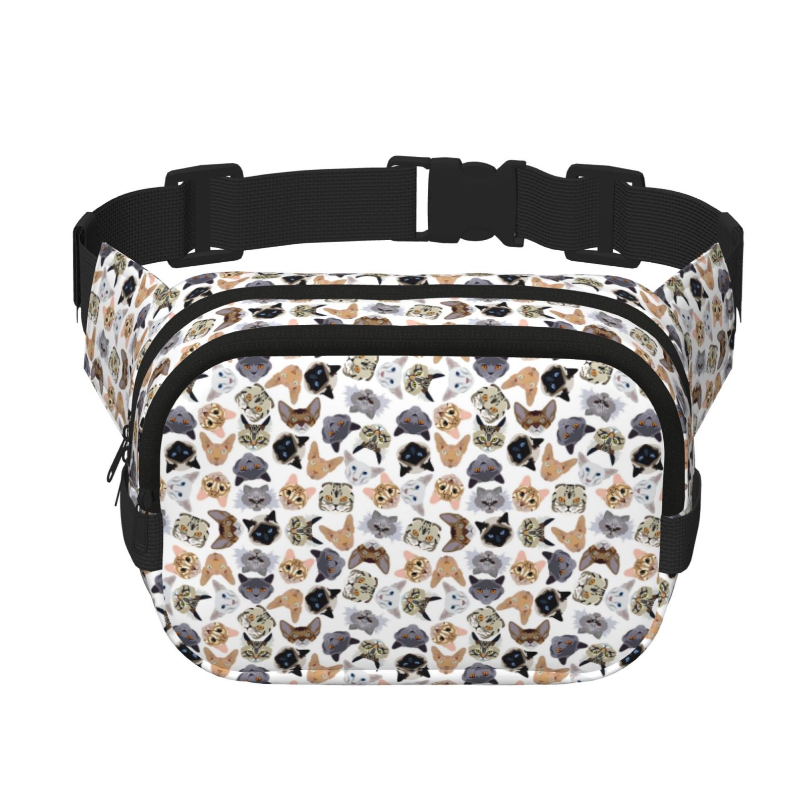 Picia Cute Cats Print Square Double-Layer Waist Bag Mini Adjustable Waist Belt Bag Exercise Running Travel Hiking