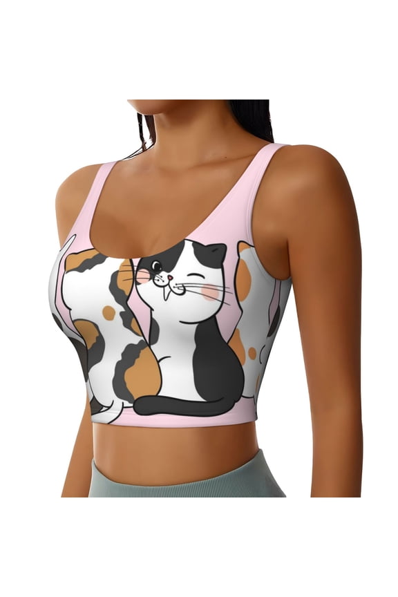Cute Cats Sports Bra for Women,Padded Strappy Sports Bras Medium Support Yoga Bra with Removable Cups,Running Yoga Bra-Small