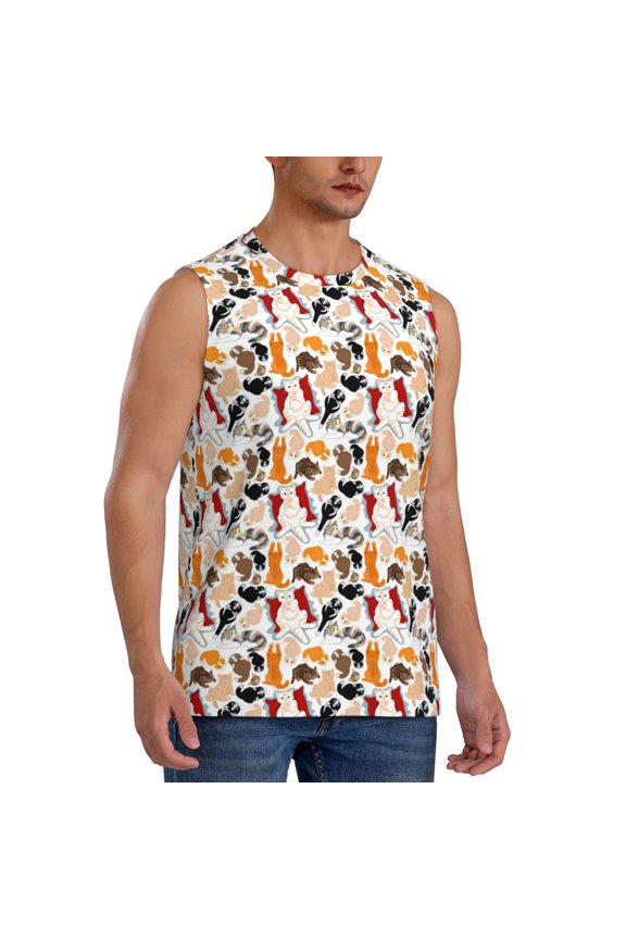 Cute Cats mens Cotton Tank Undershirts , Moisture-wicking Ribbed Tanks, Lightweight Cotton Tank Undershirts-Medium