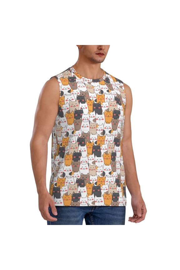 Cute Cats mens Cotton Tank Undershirts , Moisture-wicking Ribbed Tanks, Lightweight Cotton Tank Undershirts-Small