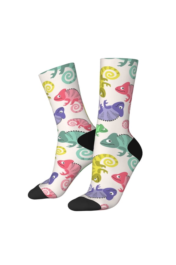 Cute Chameleons Print Athletic Socks for Men & Women – Cushioned Moisture-Wicking Crew Socks for Sports, Running, and Training, Soft & Breathable Size 5-11