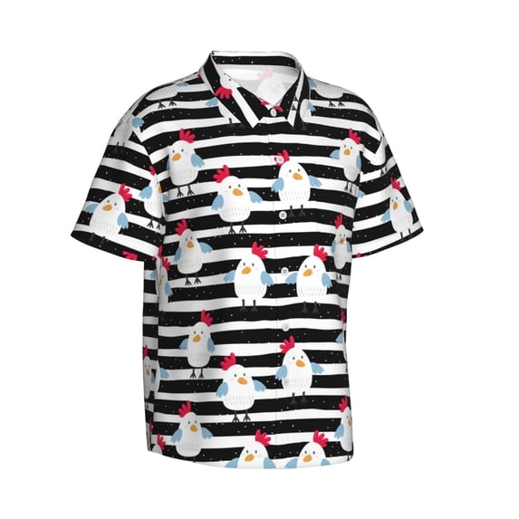 Picia Cute Chicken Gentle Cotton Regular Fit Short Sleeve Casual Hawaiian Shirt for Men-Small