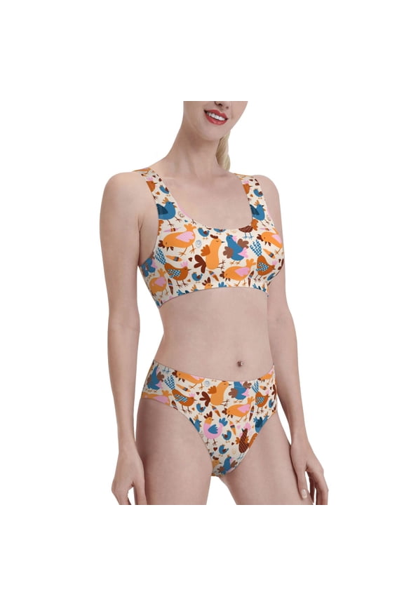 Cute Chickens Women's High Waisted Bikini Scoop Neck Swimsuit Two Pieces Bathing Suit-Medium