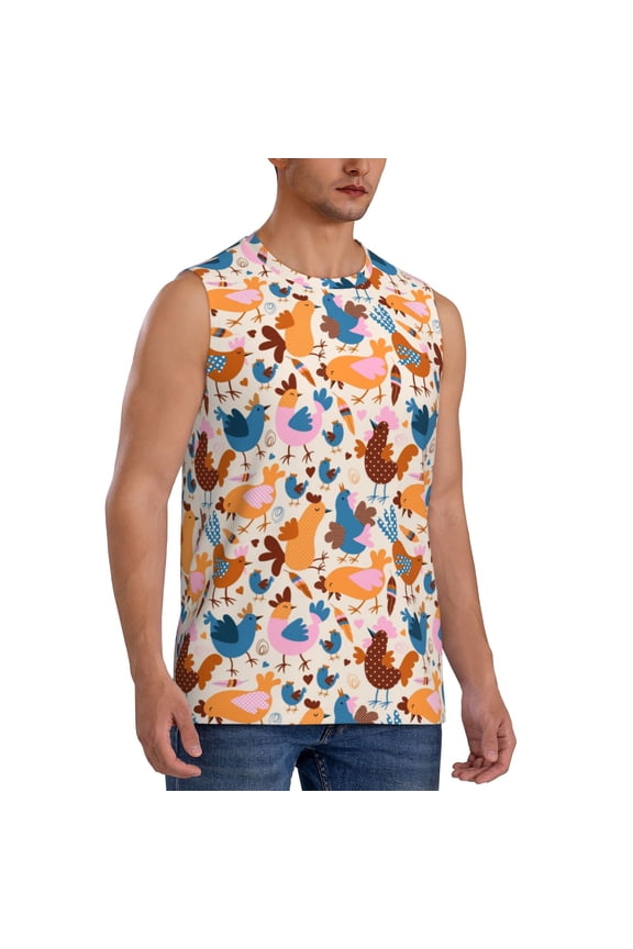 Cute Chickens mens Cotton Tank Undershirts , Moisture-wicking Ribbed Tanks, Lightweight Cotton Tank Undershirts-Large