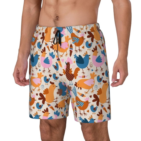 Picia Cute Chickens pattern Mens Swim Trunks with Compression Liner Stretch Beach Shorts Quick Dry with Zipper Pockets No-Chafing Board Shorts-X-Large