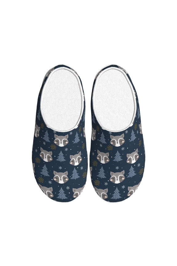 Cute Christmas Tree Raccoon for Women's Lamb-hug Comfy Fleece House Slippers Memory Foam, Slip-on House Shoes Indoor Outdoor-40/41