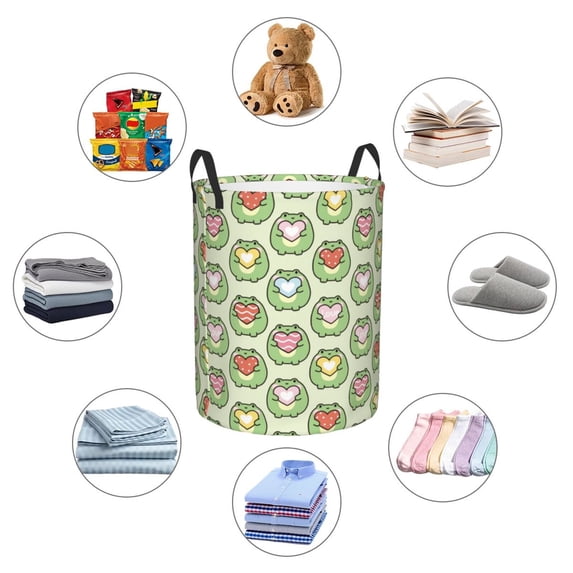 Picia Cute Chubby Frog Large Laundry Basket, Waterproof, Freestanding Laundry Hamper, Collapsible Tall Clothes Hamper with Extended Handles-Medium
