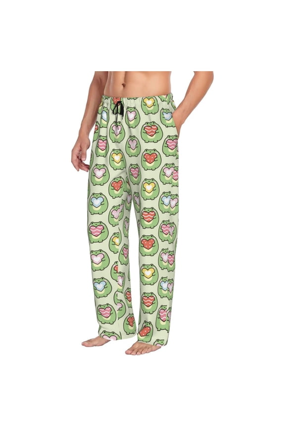 Cute Chubby Frog Mens Soft Woven Cotton Elastic Waistband Sleep Pajama Pant Lounge Sleep Pant With Pockets And Drawstring-Small