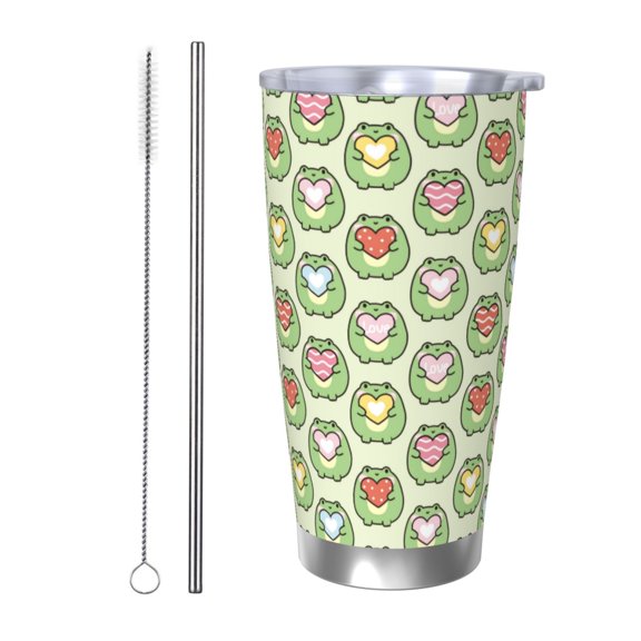 Picia Cute Chubby Frog Pattern 20 oz Tumbler Stainless Steel Vacuum Insulated Coffee Ice Cup Double Wall Travel Flask Dual Lid Water Bottle, Eco-friendly Car Cup