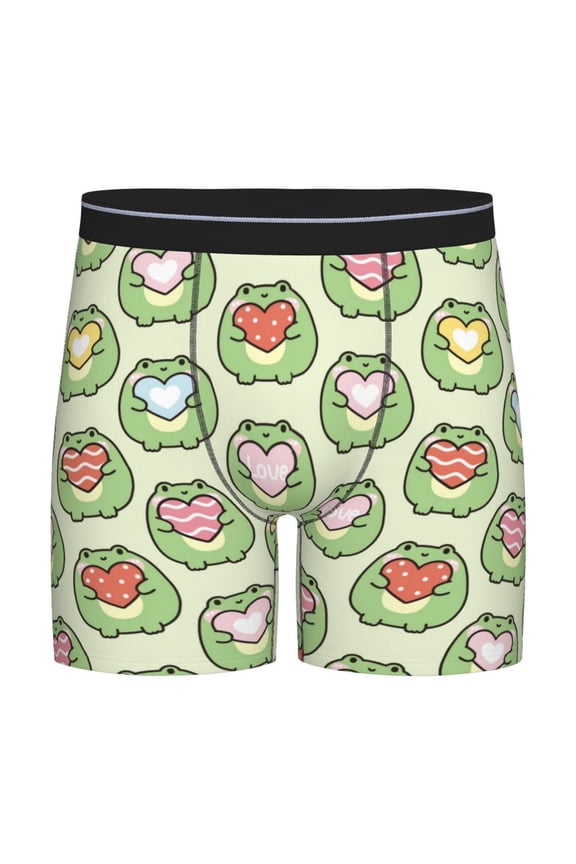 Cute Chubby Frog Pattern Men's Athletic Long Leg Briefs , Performance Stretch Underwear,Moisture-Wicking