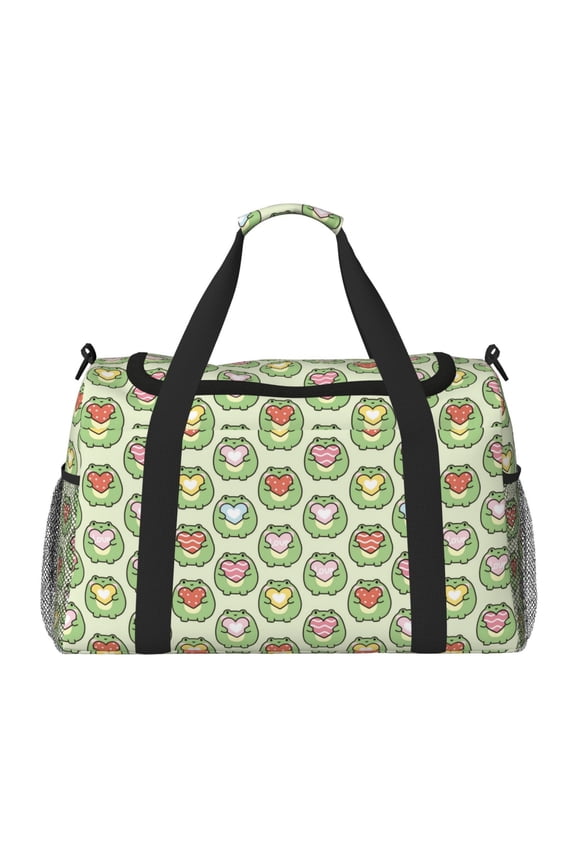 Cute Chubby Frog Print Travel Duffle Bag,Weekender Bags for Women with Shoe Compartment, Gym Duffel Bag with Wet Pocket, Hospital Bags for Labor and Delivery