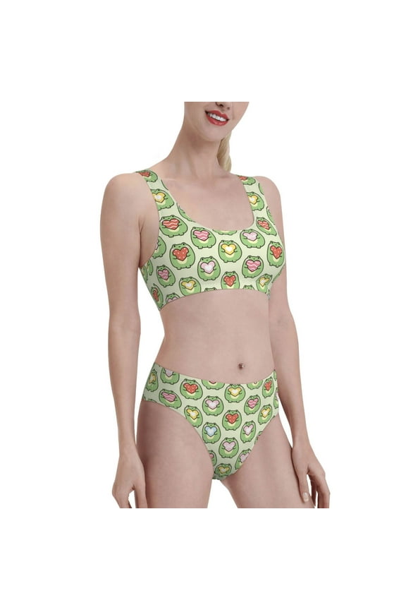 Cute Chubby Frog Women's High Waisted Bikini Scoop Neck Swimsuit Two Pieces Bathing Suit-Large